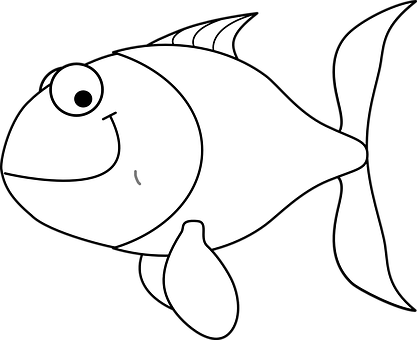 Fish Smiling Cartoon Animal Aquatic Eyes F - Cartoon Fish In Outline (417x340)