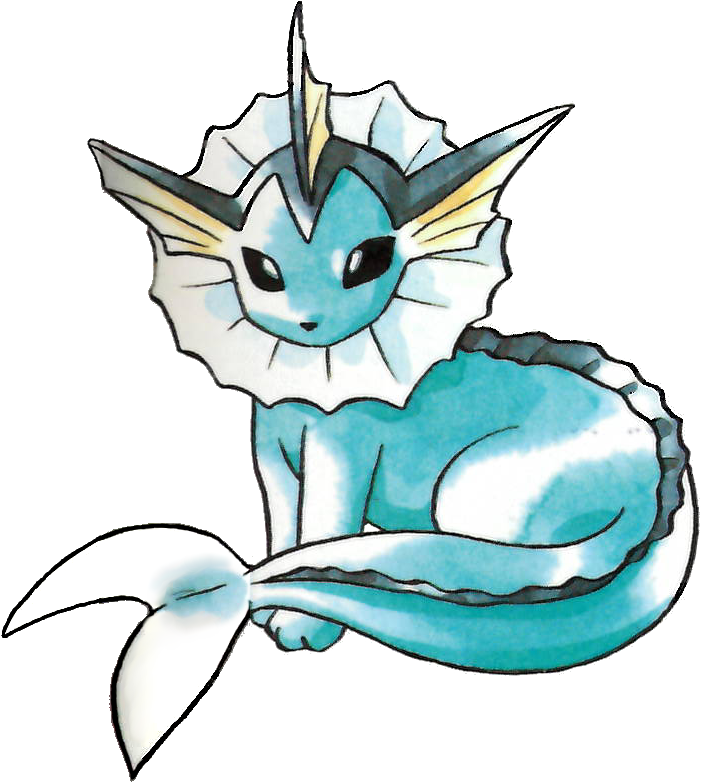 Vaporeon Pokemon Red And Green Official Art - Pokemon Red Vaporeon (708x784)