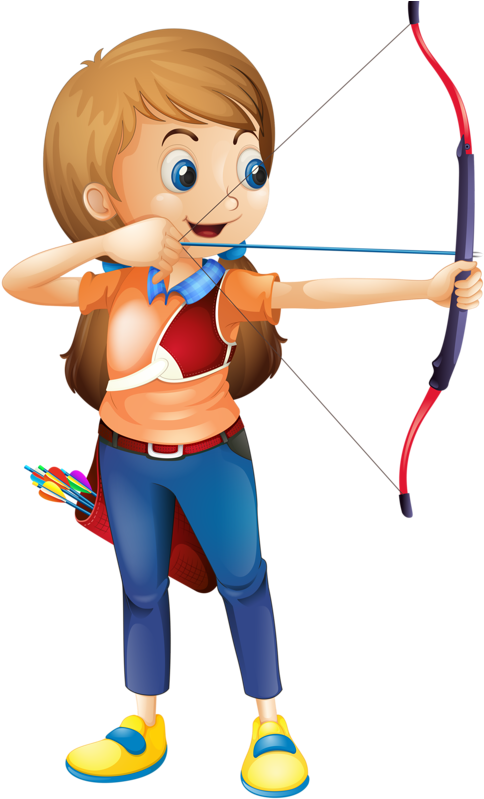 Buy Young Lady Playing Archery By Interactimages On - Girl With Bow And Arrow Cartoon (492x800)