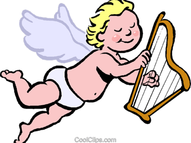 Harp Clipart Cupid - Cartoon Angel Playing Harp (640x480)