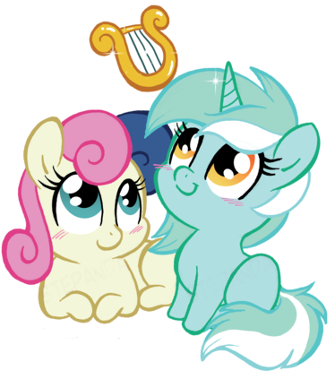 Stepandy, Blushing, Bon Bon, Chibi, Duo, Earth Pony, - Cartoon (400x437)