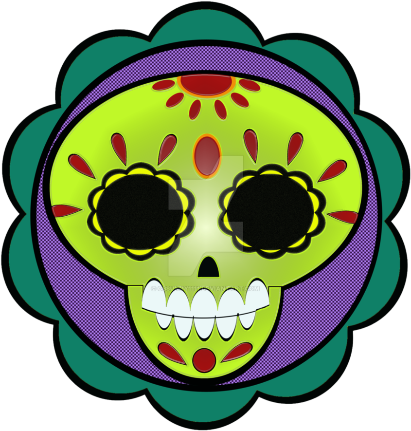 Cute Kawaii Sugar Skull In Green And Purple By Cbsunny1111 - Calavera (894x894)