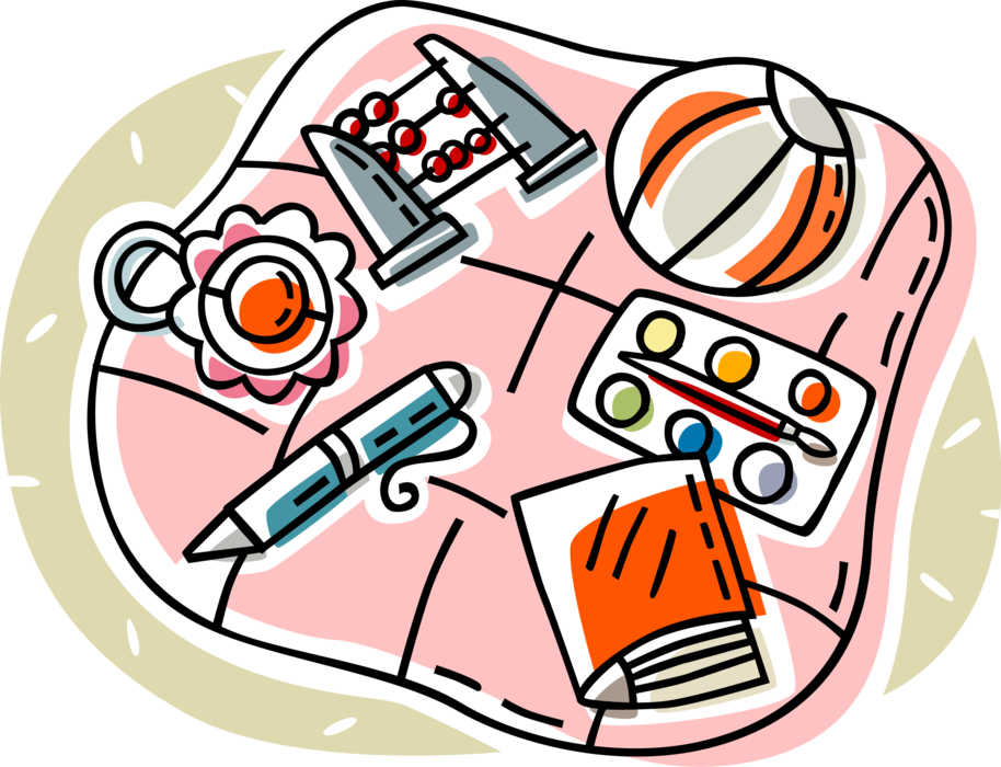 Vector Illustration Of Infant Play Toys On Baby Blanket - Vector Illustration Of Infant Play Toys On Baby Blanket (914x700)