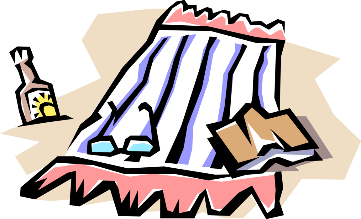 Vector Illustration Of Beach Blankets On The Sand With - Clip Art (1152x700)