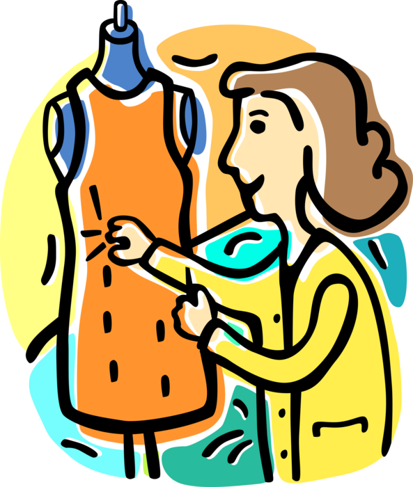 Vector Illustration Of Fashion Industry Designer Dressmaker - Clip Art (593x700)