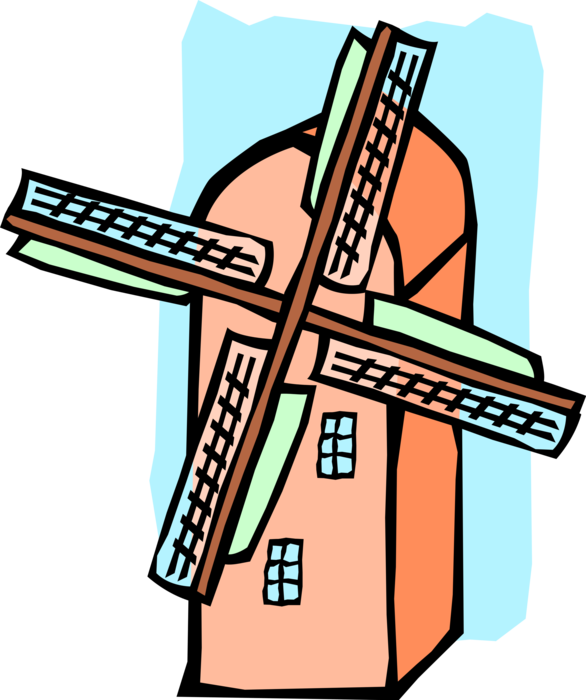 Vector Illustration Of Dutch Windmill In The Netherlands, - Vector Illustration Of Dutch Windmill In The Netherlands, (586x700)