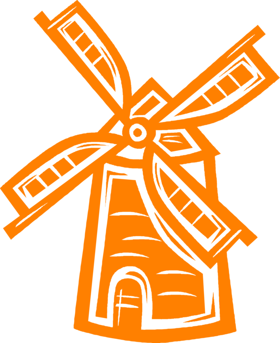 Vector Illustration Of Dutch Windmill In The Netherlands, - Windmill Holland Png (571x700)