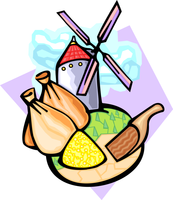 Vector Illustration Of Dutch Windmill With Fresh Dairy - Vector Illustration Of Dutch Windmill With Fresh Dairy (606x700)