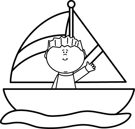 Black And White Black And White Boy In A Sailboat - Boat Black And White Clip Art (454x435)