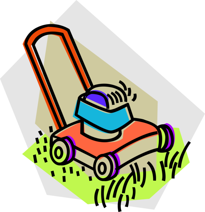 Vector Illustration Of Yard Work Lawn Mower Cuts Grass - Draw A Lawn Mower (676x700)
