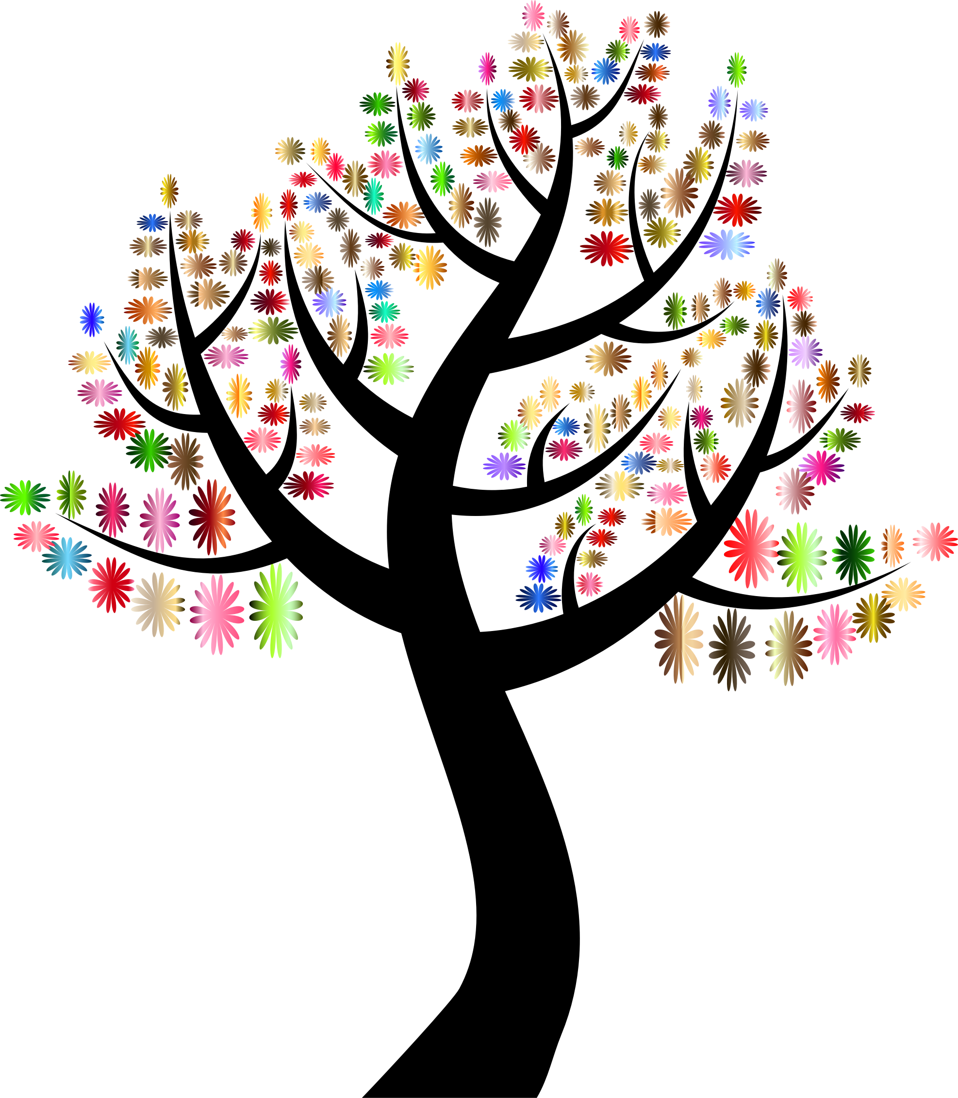 Simple Flowers Tree - Tree With Colorful Leaves (1974x2262)