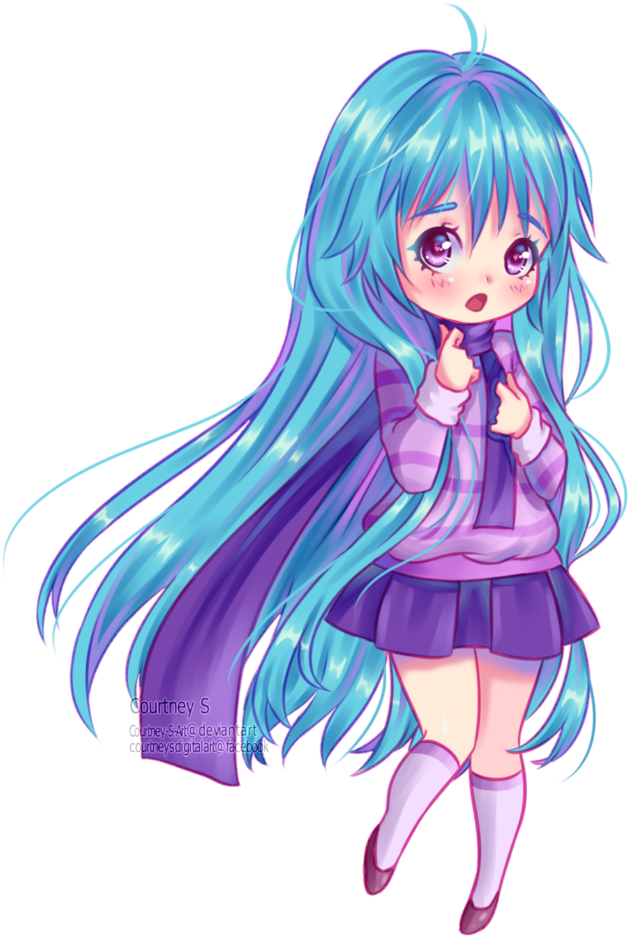 Blue Haired Chibi Girl By Courtney S Art - Blue Haired Chibi Girl (1024x1399)