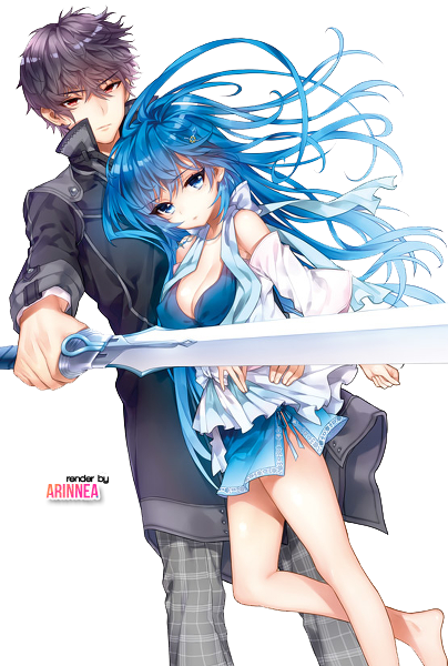 Anime Couple, Tough Anime Love, Anime Guy With Sword, - Anime Girl Blue Hair With Boy (404x600)