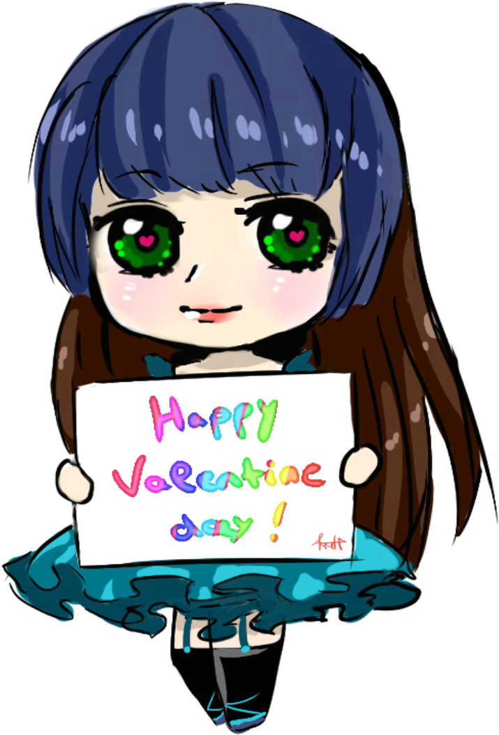 Valentine Day Exchange Chibi Kawaii Blue Hair By Alicemmh - Chibi (841x1190)