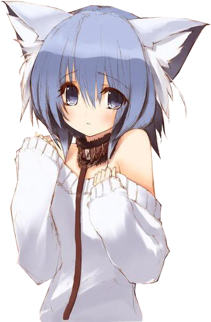 Blue Hair, Shy Neko, Cute - Anime Girl Blue Hair Neko (486x683)
