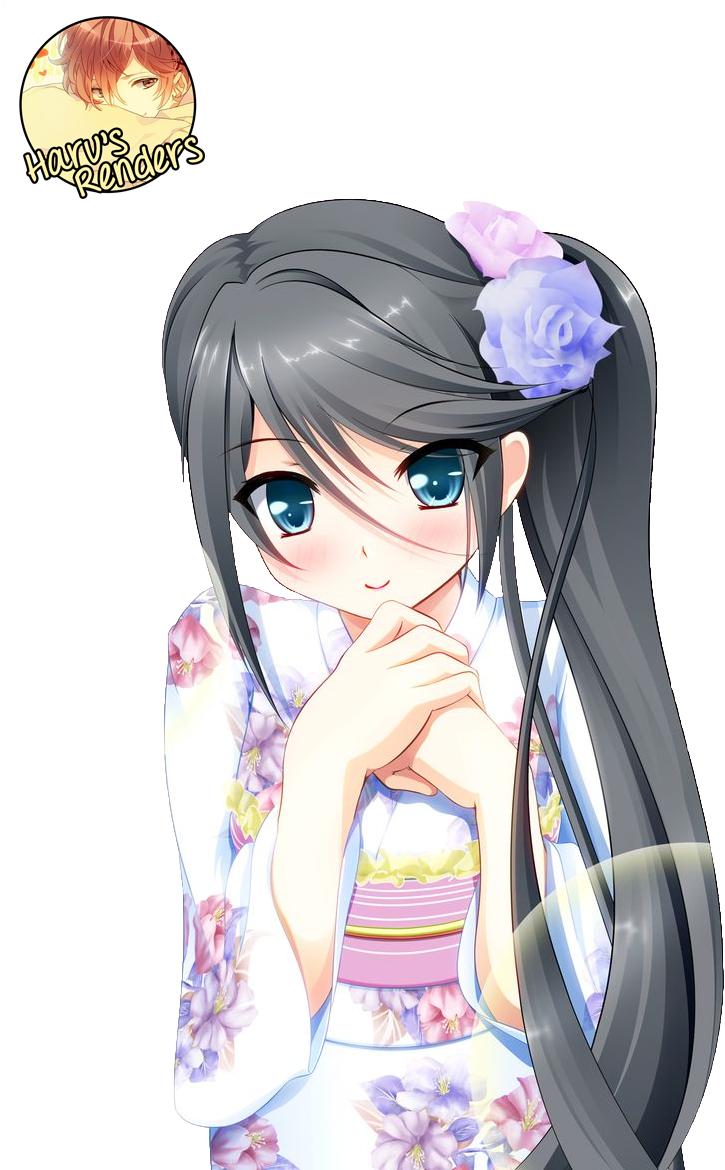 Dark Blue Haired Anime Girl With Headphones - Anime Girl In Kimono (846x1196)