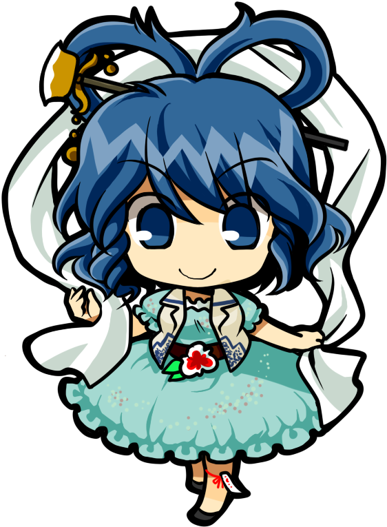 Belt Blue Dress Blue Eyes Blue Hair Chibi Dress Flower - Hair Stick (688x964)