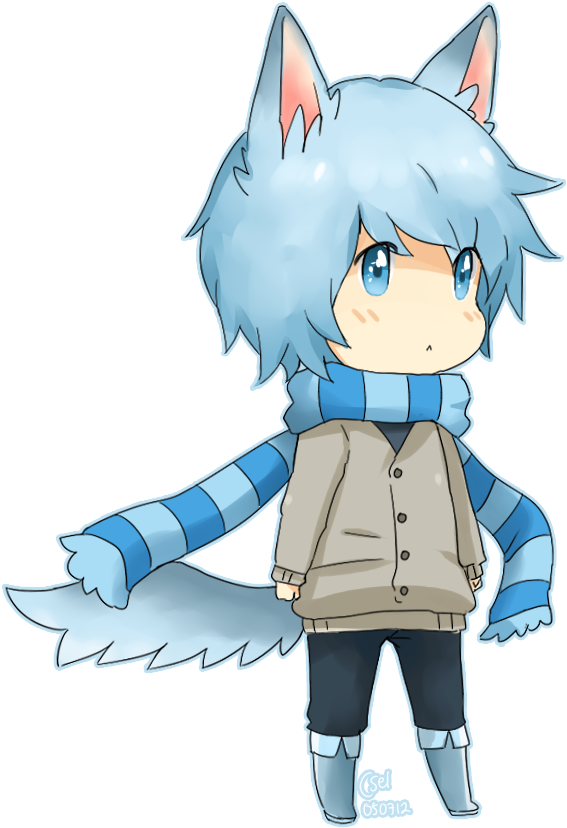 Chibi By Cheryu - Anime Boy Blue Hair Png (600x860)