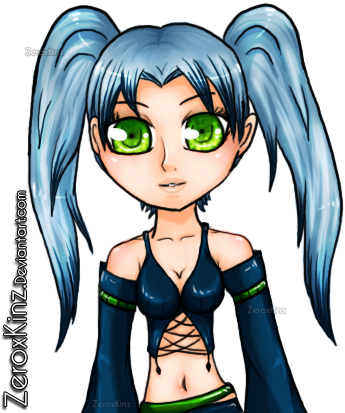 Blue Haired Chibi By Zeroxkinz - Cartoon (369x432)