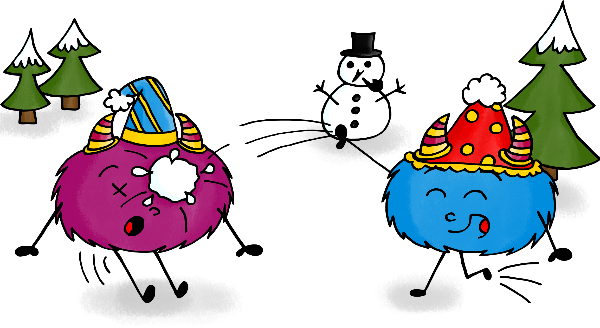 Drawing Snowball Fight Clip Art - Drawing Snowball Fight Clip Art (2306x1333)