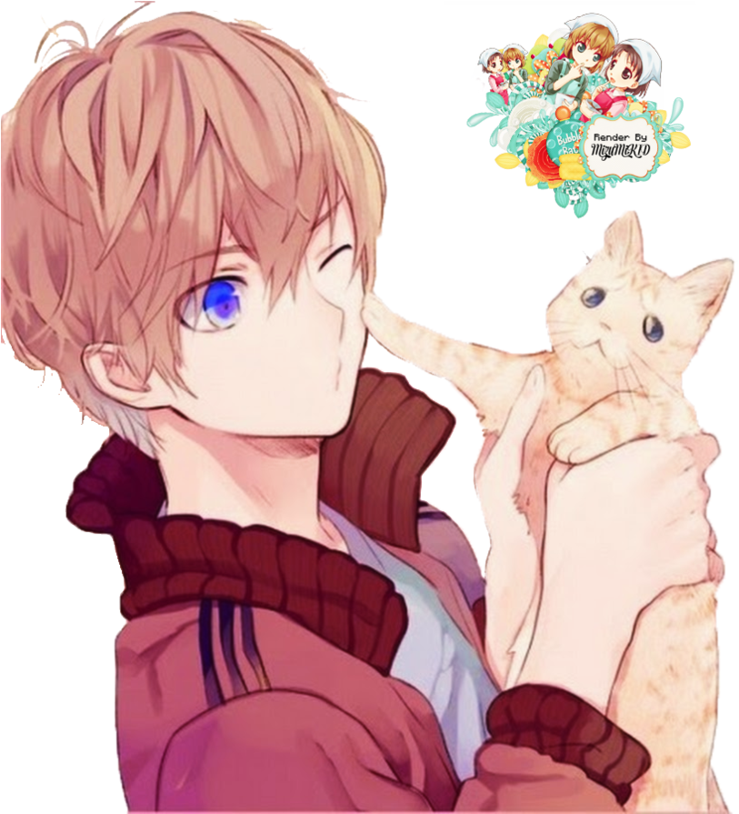 Render ] Anime Boy 2 By Mizumikid On Deviantart - Anime Boy With Cat (894x894)