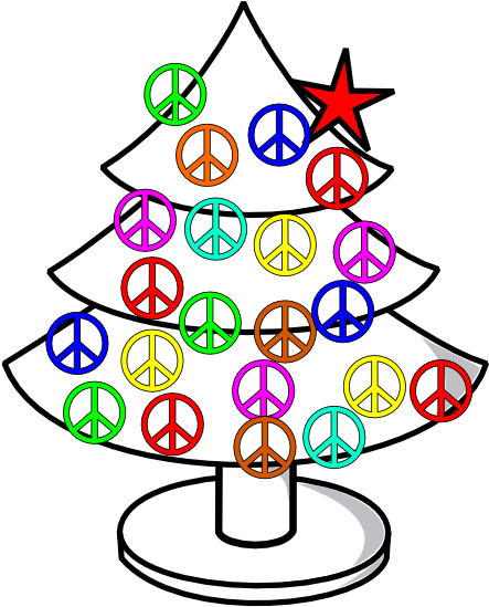 Tree Xmas Christmas Peace Symbol Sign Line Art - Peace Sign (555x555)