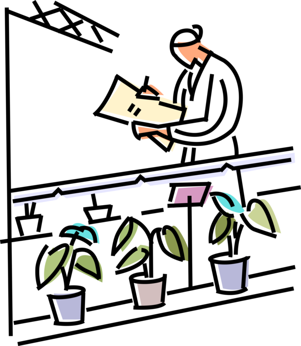 Vector Illustration Of Plant Biologist Studies Plant - Vector Illustration Of Plant Biologist Studies Plant (609x700)