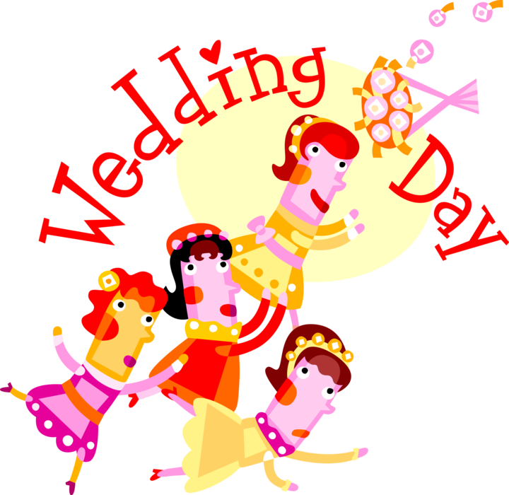 Vector Illustration Of Wedding Day Bridesmaids Scramble - Wedding (720x700)