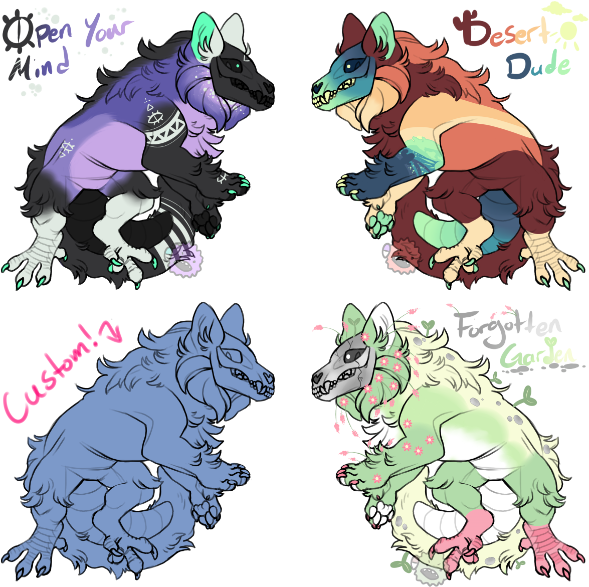 Fancy Skull Wolves - Cartoon (1200x1189)