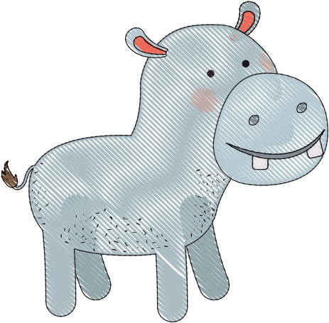 Hippopotamus Cartoon Colored Crayon - White (550x550)