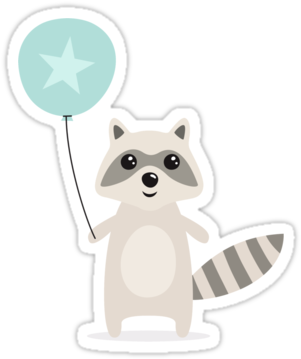 Cute Raccoon Holding An Aqua Blue Balloon With A Star - Happy Birthday Greeting Card, Raccoon Wearing Party (375x360)