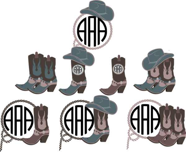 Cowboy Monogram Frame Svg Cut File - Cowboy Boot Monogram Svg (600x489)