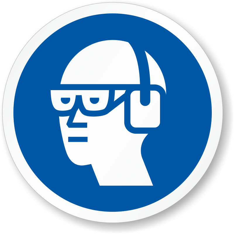 Wear Goggles, Ear Muffs Iso Mandatory Label - Wear Eye Protection (800x800)
