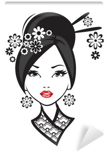 Black And White Illustration Of Elegant Japanese Woman - Illustration (400x400)