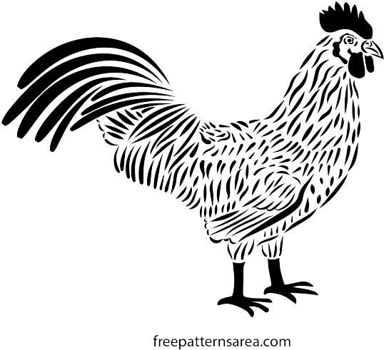Free Patterns And Templates - Black And White Rooster Clip Art (550x550)