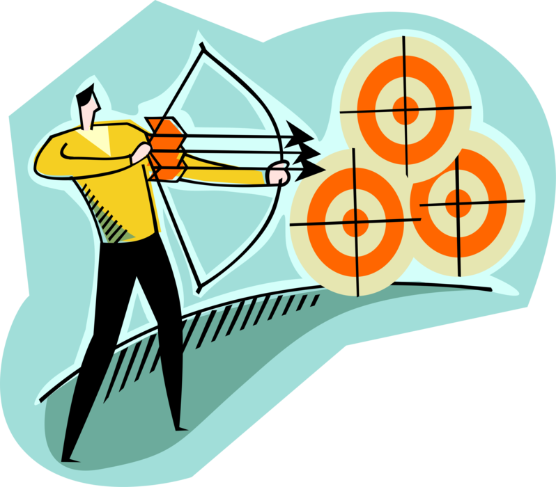 Vector Illustration Of Archer Shoots Bow With Three - Aims And Objectives Clipart (798x700)