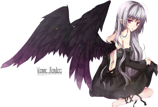 Devil Girl Or Black Angel Girl - Anime Girl With Black Wings (596x380)