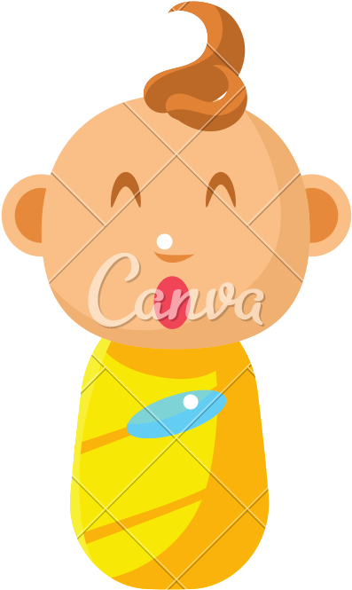 Small Happy Newborn Baby Swaddled In Yellow Diaper - Diaper (800x800)