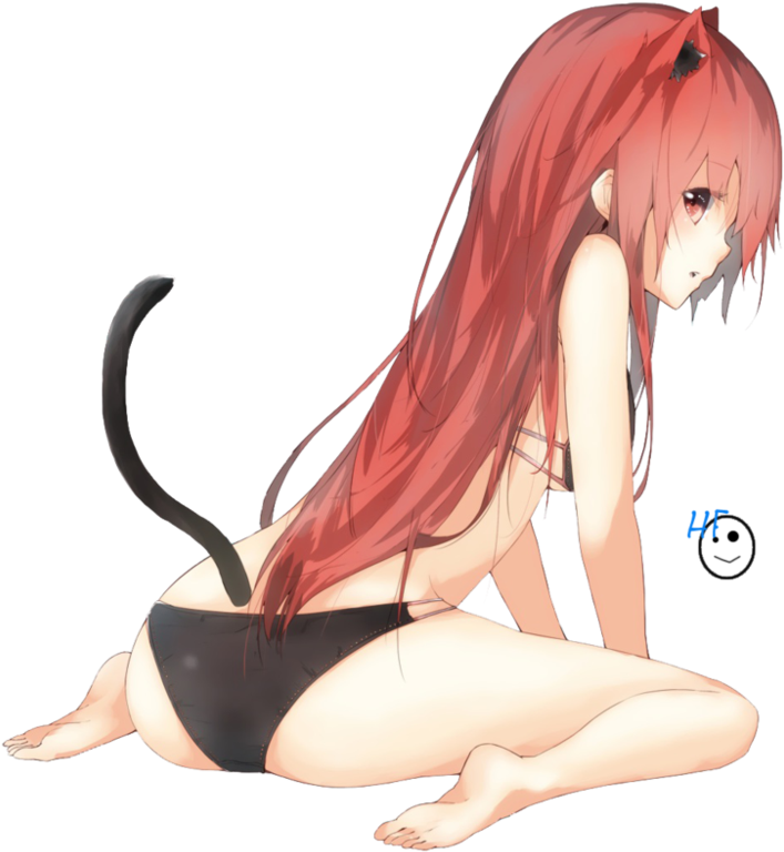 Neko Girl By Happyfacestar Demon Girlnekoanime - Anime Girl Red Hair Neko (999x800)