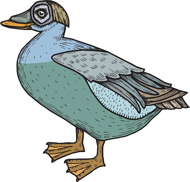 Green, Blue, Bird, Duck, Wings, Standing, Feathered - Duck (640x613)