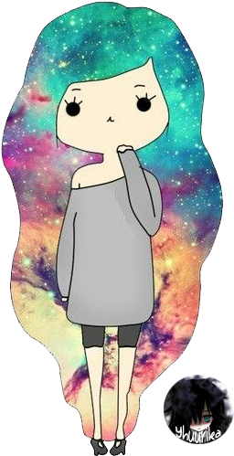 Kawaii Hipster Chibi Lady Render = By Yhuurika - Girl With Galaxy Hair (334x600)