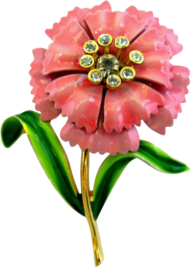 Crown Trifari Pink Enamel Carnation Flower Pin - Artificial Flower (919x919)
