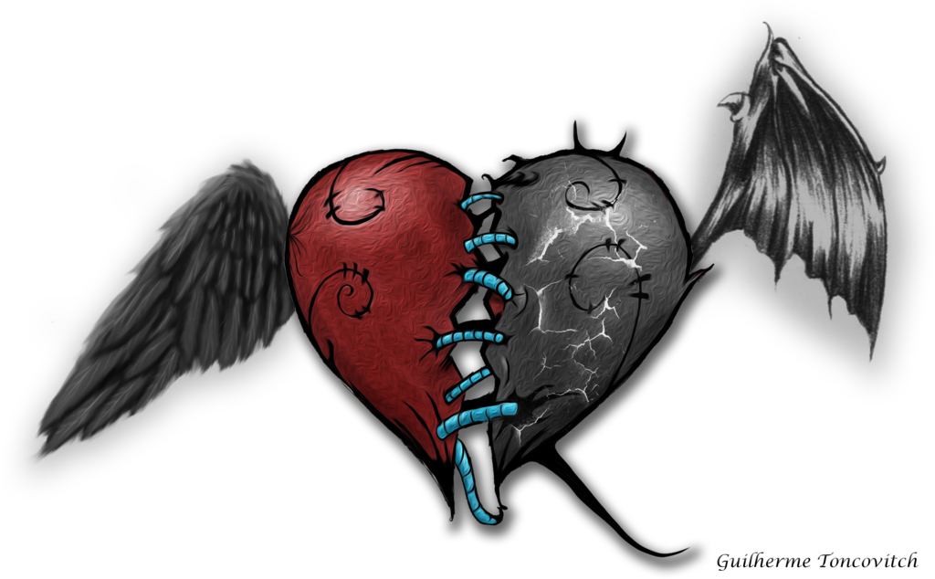 Devil Drawing Angel Good - Heart Angel And Devil Drawing (1024x634)