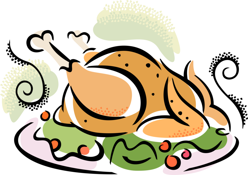 Vector Illustration Of Poultry Roast Turkey Dinner - Turkey Dinner Clipart (991x700)