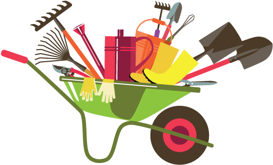 Joe - Wheelbarrow And Garden Tools (615x670)