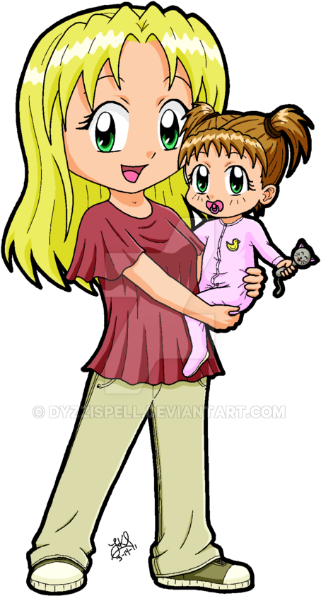 Chibi Mom And Child By Dyzzispell - Mother And Baby Chibi (600x1005)