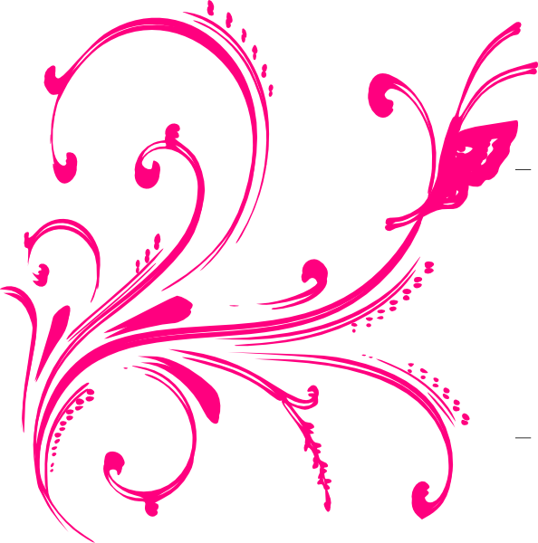 Gold Floral Design With Butterfly Clip Art At Clker - Pink Butterfly Border Png (594x600)
