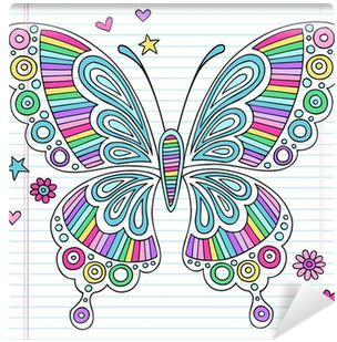 Psychedelic Doodles Rainbow Butterfly Vector Wall Mural - Hand Drawn Butterfly (400x400)