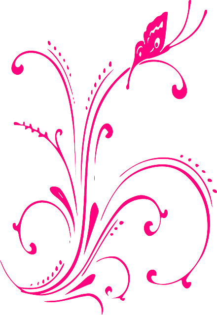 Butterfly And Flower Clip Art Black And White - Floral Pink Design Png (440x640)