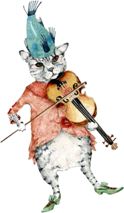 Cat Violin Fiddle Watercolor Painting Illustration - Cat Violin Fiddle Watercolor Painting Illustration (709x993)